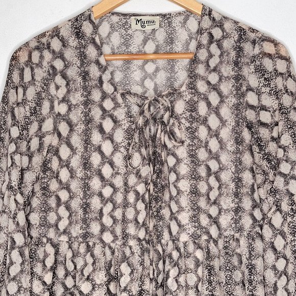 Show Me Your Mumu Medium‎ M Patterned Women's Lace Up Long Bell Sleeve Top - Picture 3 of 6